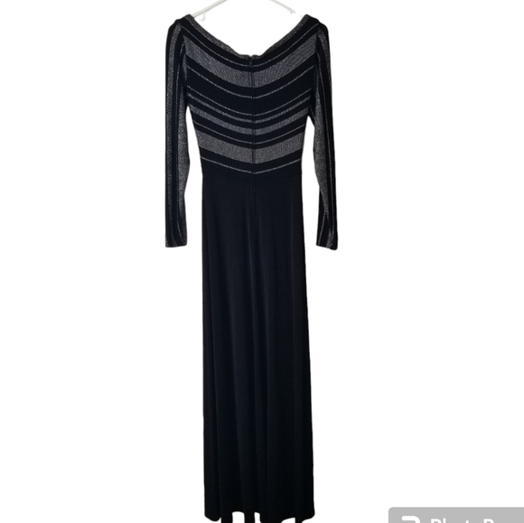 Tadashi Vintage Deep V Neck Long Sleeve Evening Gown Black & Silver Sequins M - Picture 4 of 15